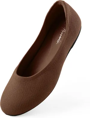 Arromic Flats Shoes for Women, Washable Round Toe Knit Ballet Flats Shoes with Comfortable Heel Cushions, Soft Slip on Dressy Shoes for Business Casual, Office, Work, Wedding Coffee