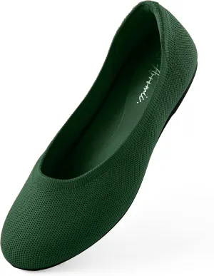 Arromic Green Flats Shoes for Women, Washable Round Toe Knit Ballet Flats Shoes with Comfortable Heel Cushions, Soft Slip on Dressy Shoes for Business Casual, Office, Work, Wedding