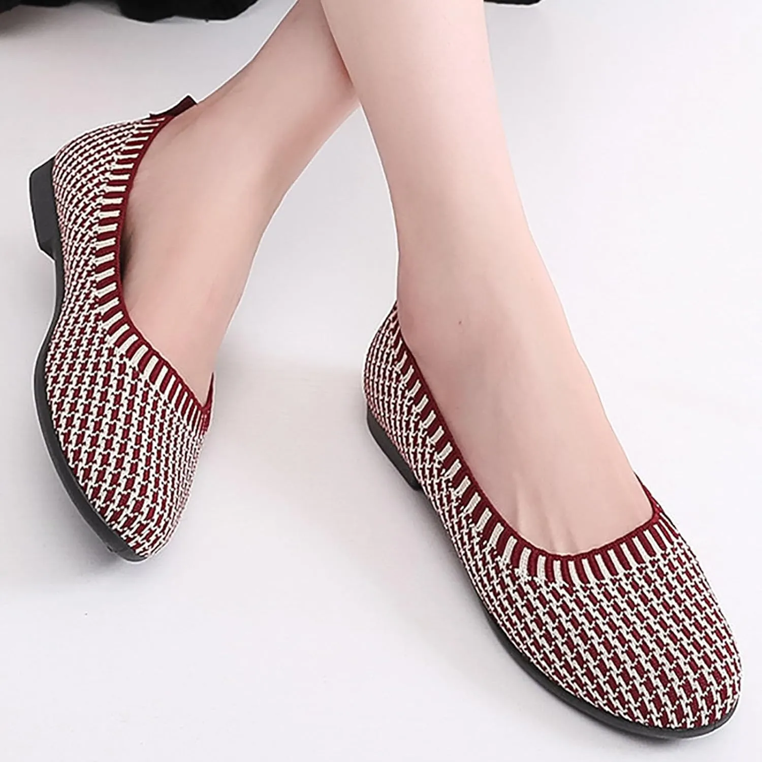 Flat Shoes for Women Round Toe Ballet Leisure Shoes with Arch Support Washable Comfortable Knit Shoes Men House Shoes