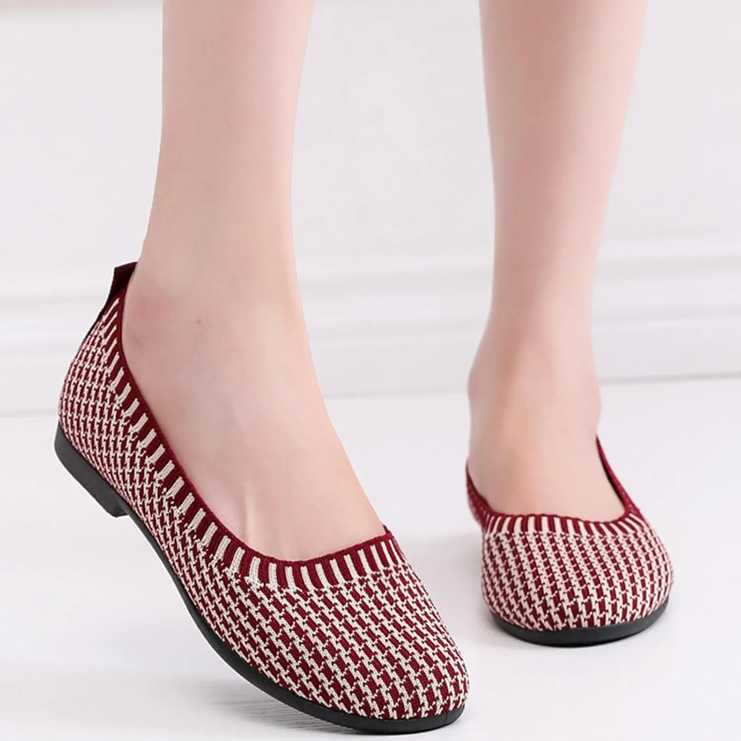 Flat Shoes for Women Round Toe Ballet Leisure Shoes with Arch Support Washable Comfortable Knit Shoes Men House Shoes
