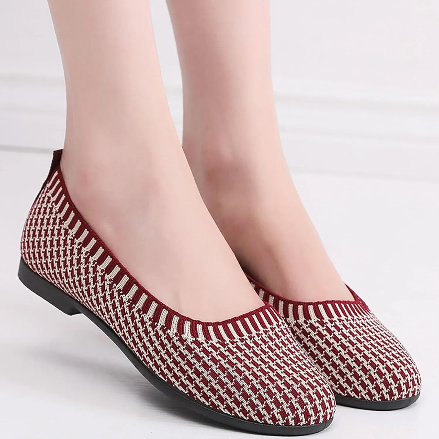 Flat Shoes for Women Round Toe Ballet Leisure Shoes with Arch Support Washable Comfortable Knit Shoes Men House Shoes
