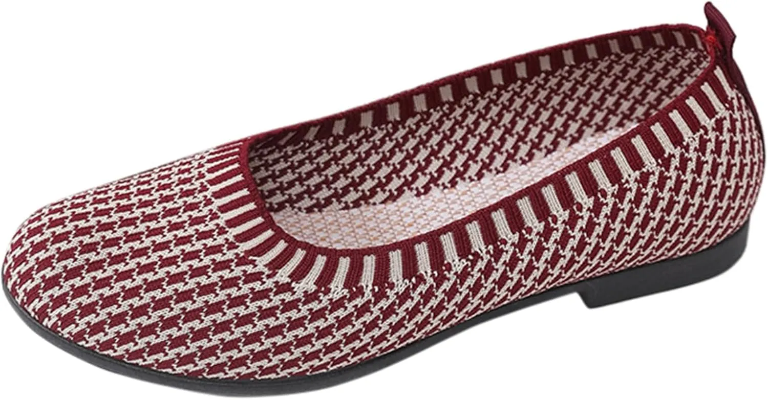 Flat Shoes for Women Round Toe Ballet Leisure Shoes with Arch Support Washable Comfortable Knit Shoes Men House Shoes