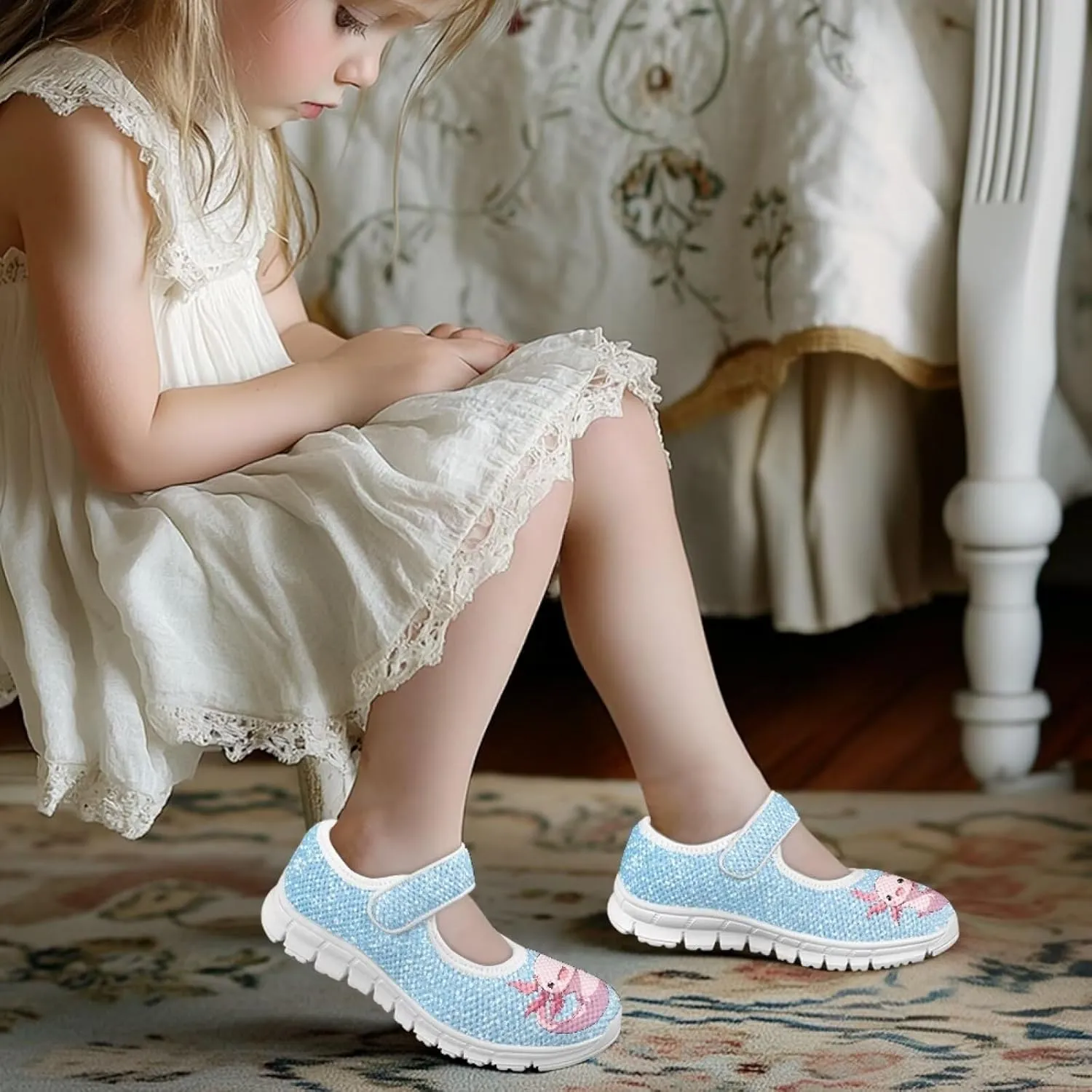 Girls Axolotl Mary Jane Dress Shoes Ballet Princess Flats Party Wedding School Shoes for Kids