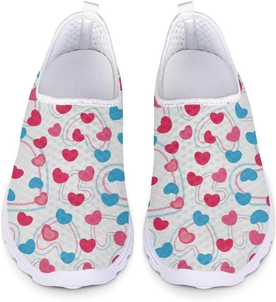 Jeiento Valentine's Day Shoes for Women Men Teenager Sweet Walking Tennis Slip-On Casual Loafers for Hiking Walking Sports Travel Jogging Mesh Shoes