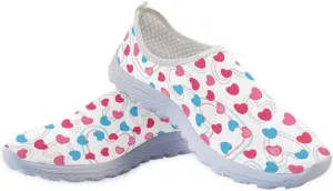 Jeiento Valentine's Day Shoes for Women Men Teenager Sweet Walking Tennis Slip-On Casual Loafers for Hiking Walking Sports Travel Jogging Mesh Shoes