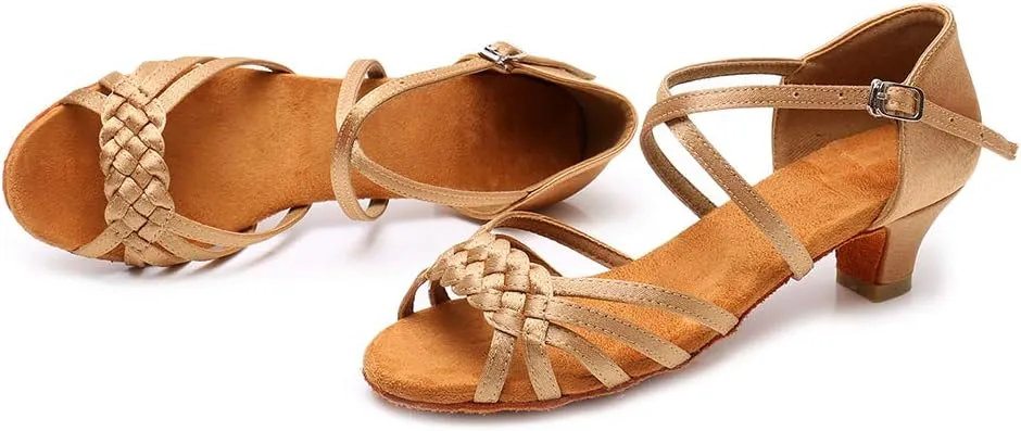 JUODVMP Girl Latin Dance Shoes Ballroom Performance Shoes for Girl and Women,Model VS-WH1208-XGG