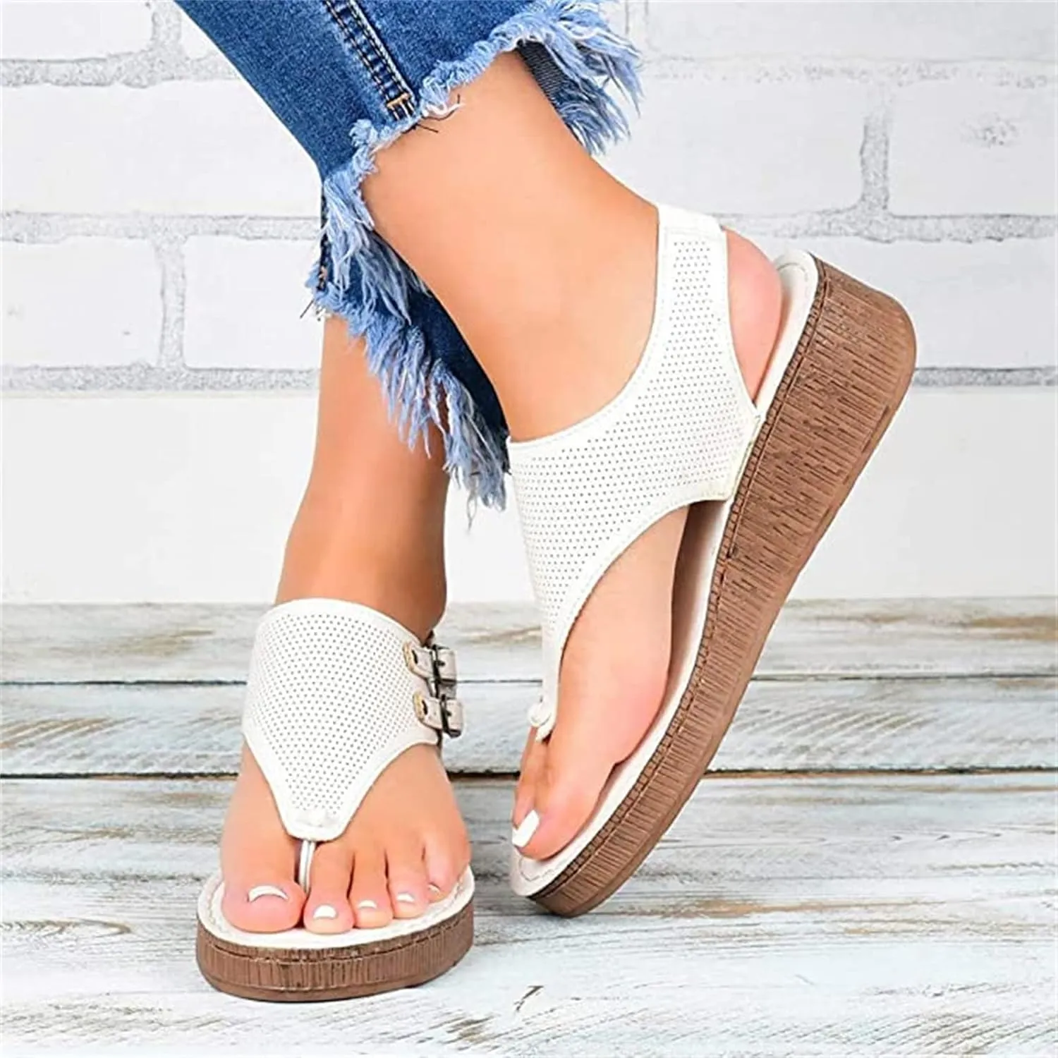 Ladmiple Sandals for Women 2023 Fashion Ankle Strap Flip Flop Sandal Casual Beach Clip Toe Slipppers Shoes Dressy Summer