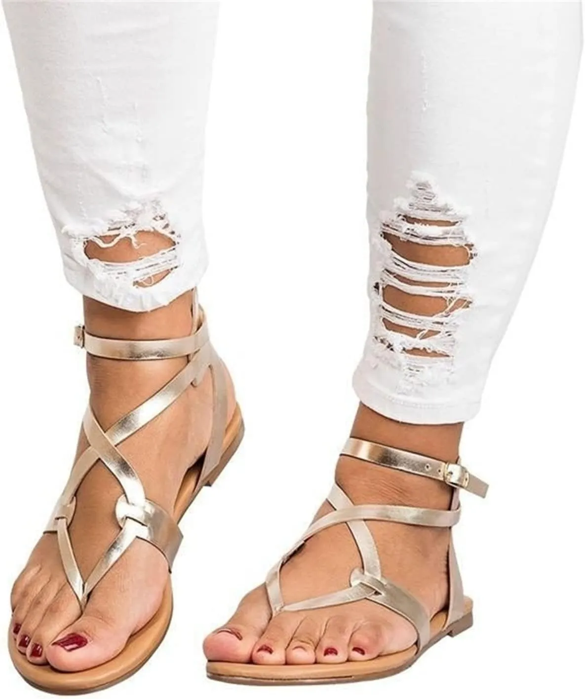 Ladmiple Sandals for Women Dressy,Womens Summer Fashion Flip Flop Gladiator Strappy Sandal Casual Roman Beach Flat Shoes
