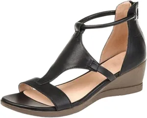 Lausiuoe Sandals Women Comfortable Dressy Platform Wedge Sandals Open Toe Buckle Ankle Strap Boho Casual Summer Beach Sandals
