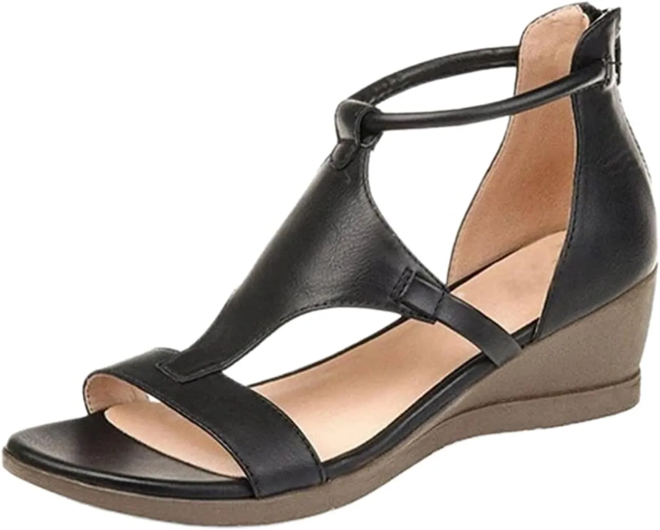 Lausiuoe Sandals Women Comfortable Dressy Platform Wedge Sandals Open Toe Buckle Ankle Strap Boho Casual Summer Beach Sandals