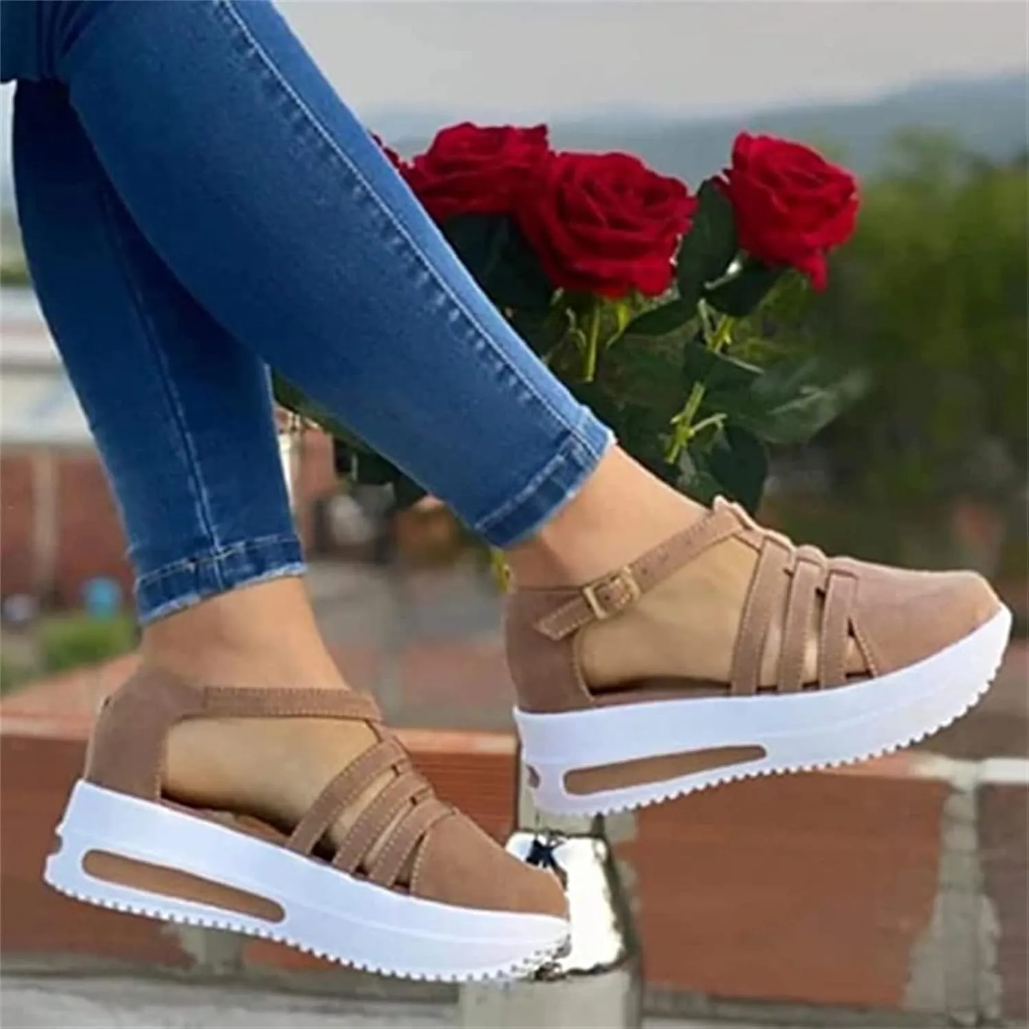 Lausiuoe Womens Sandals Dressy Comfortable Ankle Strap Casual Flatform Platform Wedge Sandals Summer Beach Walking Shoes