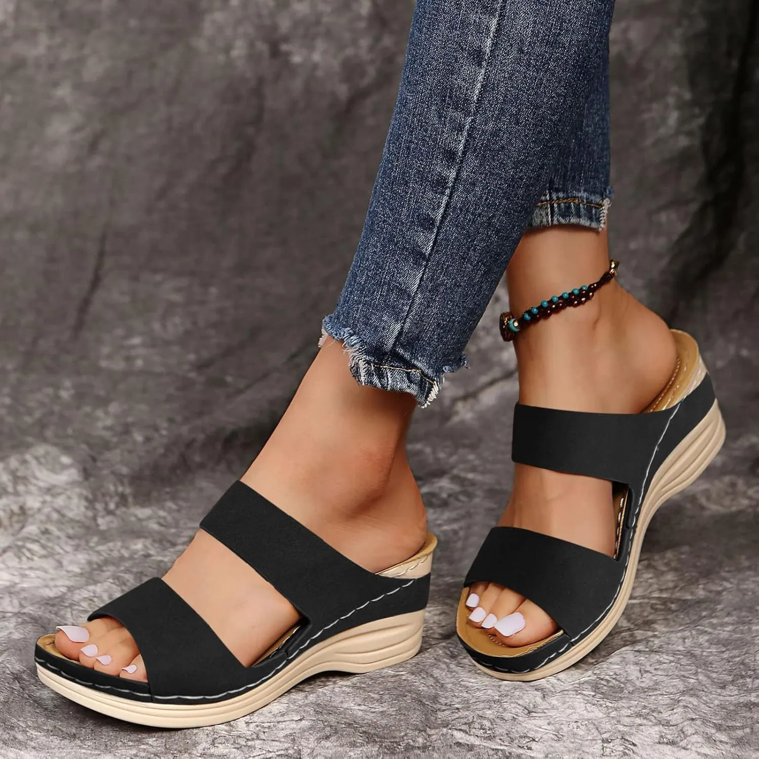 Leather Orthopedic Sandals for Women Orthotic Rainbow Flip Flops Woman's Summer Sandals Orthotic Women's Sandals Flat Black, No Back Strap Orthopedic Confort Formal Sandals for Women 2025