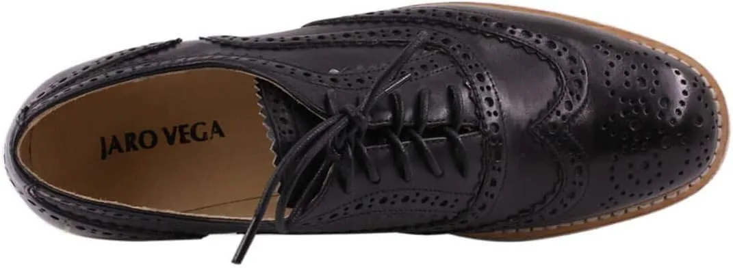 Leather Oxford Shoes for Women Perforated, 1950s Style Brogue Wingtip Derby Lace Up Oxfords Flats
