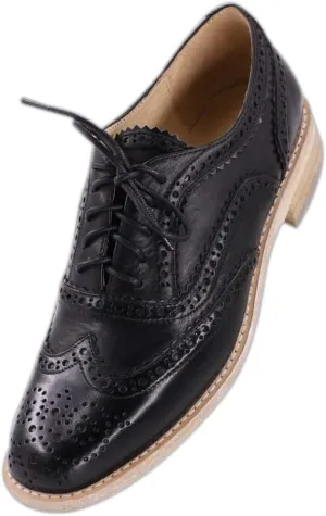 Leather Oxford Shoes for Women Perforated, 1950s Style Brogue Wingtip Derby Lace Up Oxfords Flats