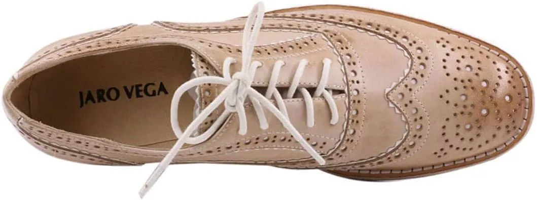 Leather Oxford Shoes for Women Perforated, 1950s Style Brogue Wingtip Derby Lace Up Oxfords Flats