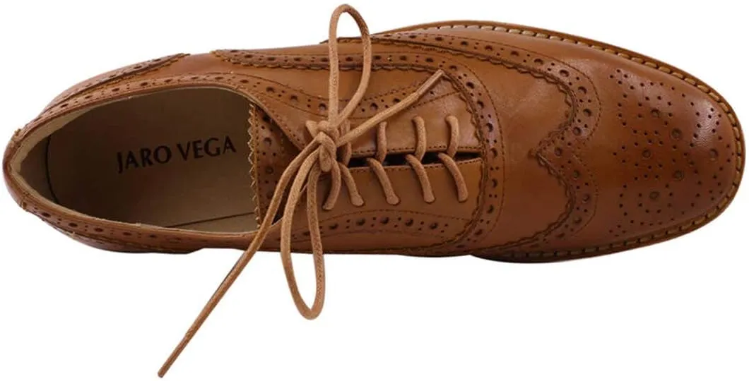 Leather Oxford Shoes for Women Perforated, 1950s Style Brogue Wingtip Derby Lace Up Oxfords Flats