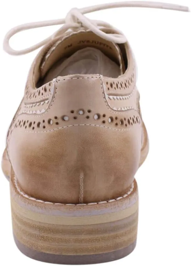 Leather Oxford Shoes for Women Perforated, 1950s Style Brogue Wingtip Derby Lace Up Oxfords Flats