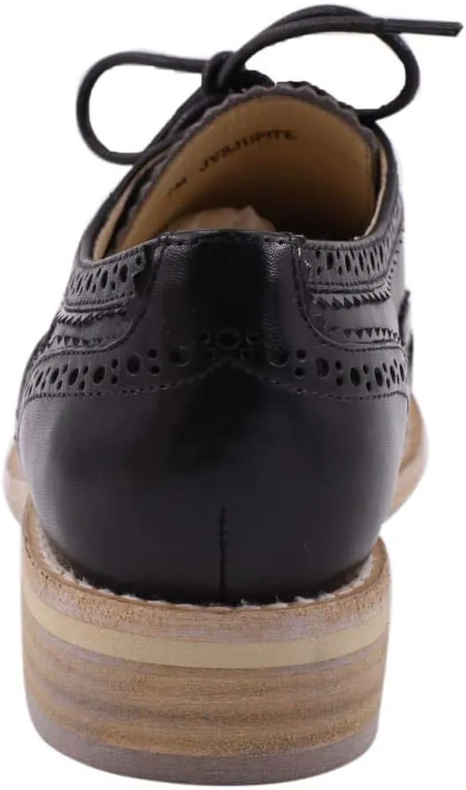 Leather Oxford Shoes for Women Perforated, 1950s Style Brogue Wingtip Derby Lace Up Oxfords Flats