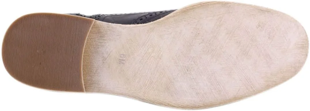 Leather Oxford Shoes for Women Perforated, 1950s Style Brogue Wingtip Derby Lace Up Oxfords Flats