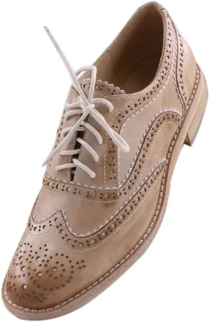 Leather Oxford Shoes for Women Perforated, 1950s Style Brogue Wingtip Derby Lace Up Oxfords Flats