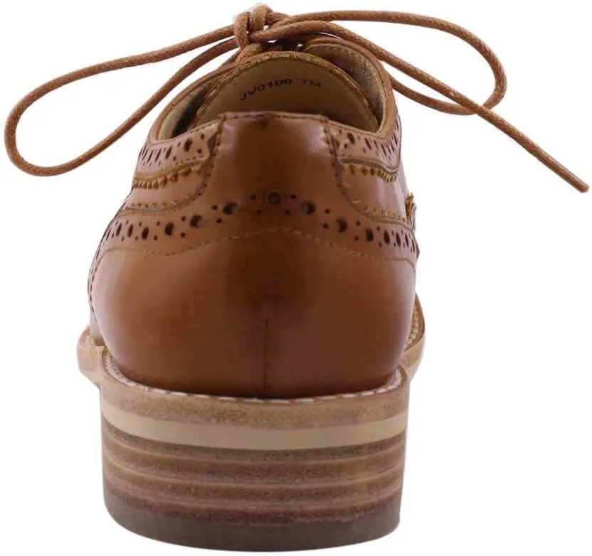 Leather Oxford Shoes for Women Perforated, 1950s Style Brogue Wingtip Derby Lace Up Oxfords Flats