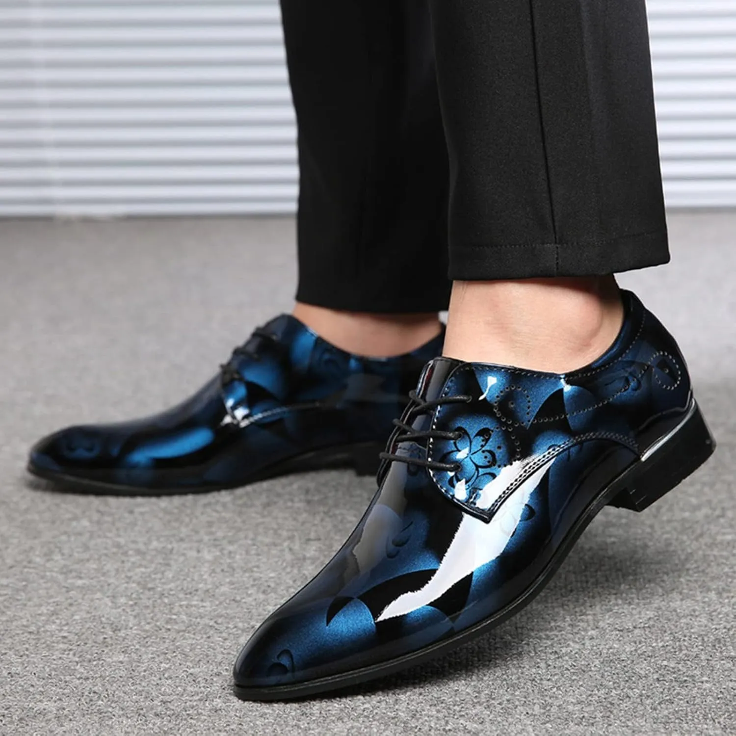 Mens Moccasins Shoes Leather Classical Style Shoes for Men Slip On PU Leather Low Rubber Sole Block Heel Work Leather Boxing Shoes for Men (Blue, 12)