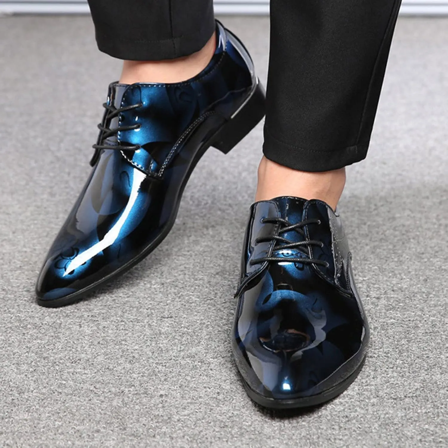Mens Moccasins Shoes Leather Classical Style Shoes for Men Slip On PU Leather Low Rubber Sole Block Heel Work Leather Boxing Shoes for Men (Blue, 12)