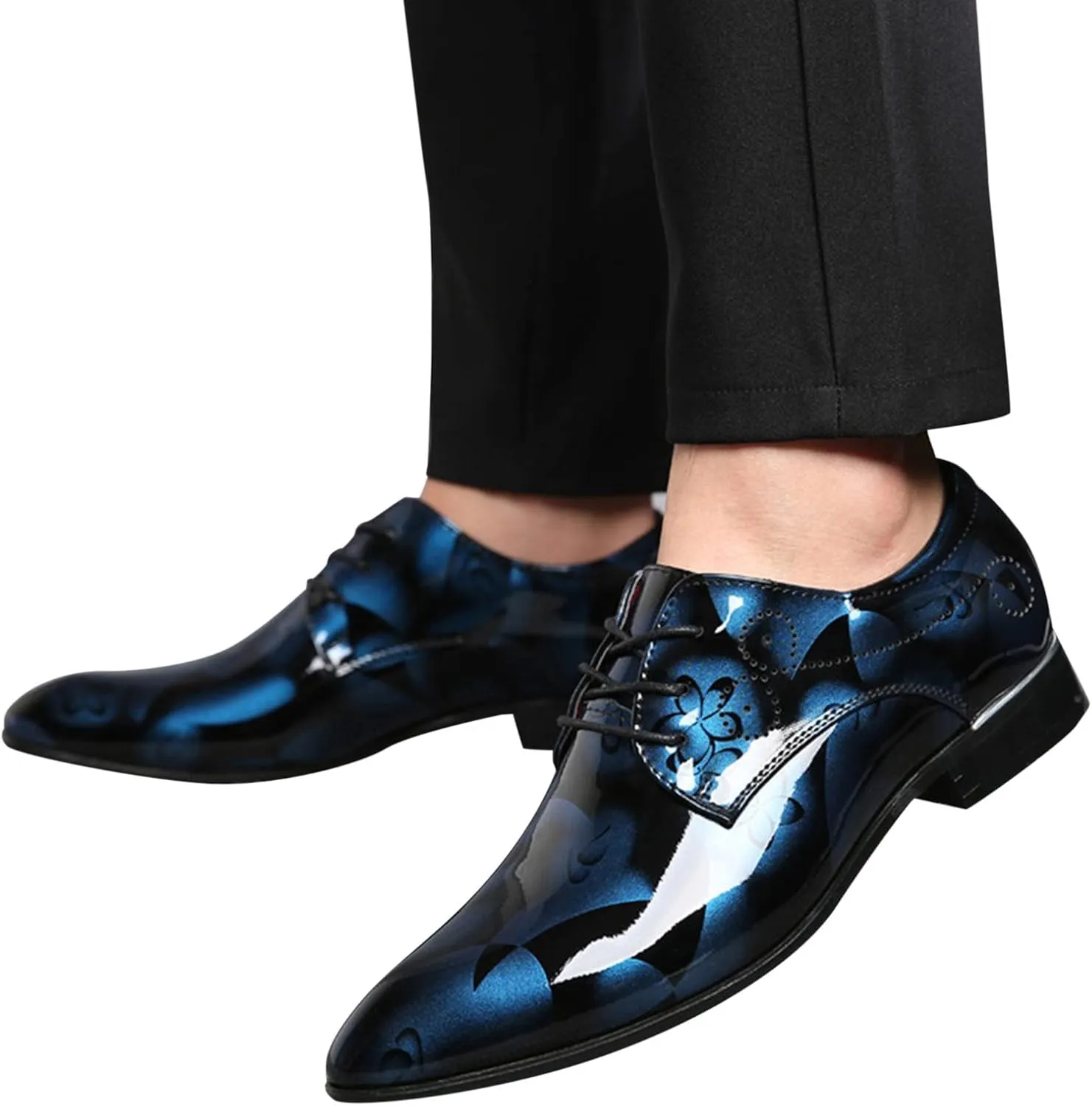 Mens Moccasins Shoes Leather Classical Style Shoes for Men Slip On PU Leather Low Rubber Sole Block Heel Work Leather Boxing Shoes for Men (Blue, 12)