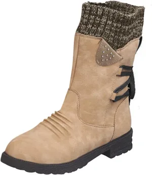 Mid Boots Up for Women Shoes Lace Calf Vintage Heels Thick Casual Boots Retro Women's Boots Dress Snow Boots Women