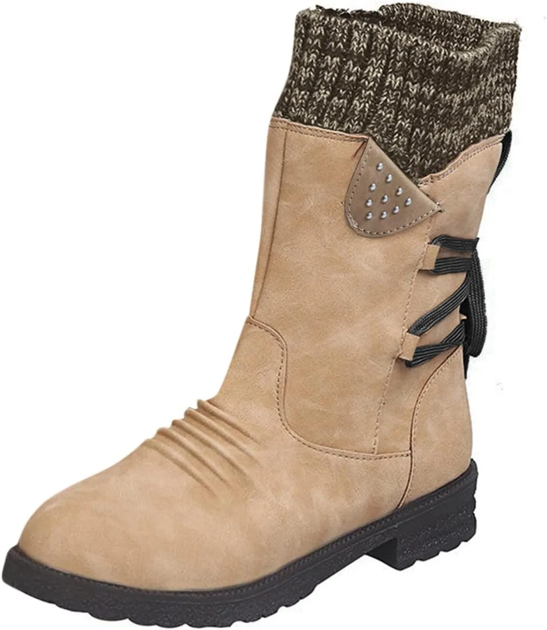 Mid Boots Up for Women Shoes Lace Calf Vintage Heels Thick Casual Boots Retro Women's Boots Dress Snow Boots Women