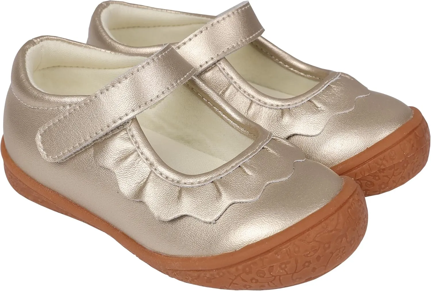 Oomphies Amina Leather Mary Jane Shoes for Girls  Ruffled Dress Shoes with Hook & Loop Closure, Soft Cushion Footbed