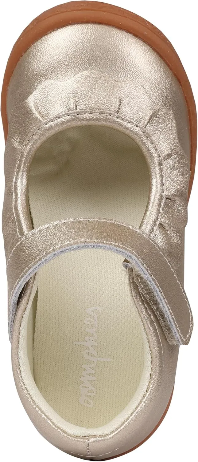 Oomphies Amina Leather Mary Jane Shoes for Girls  Ruffled Dress Shoes with Hook & Loop Closure, Soft Cushion Footbed