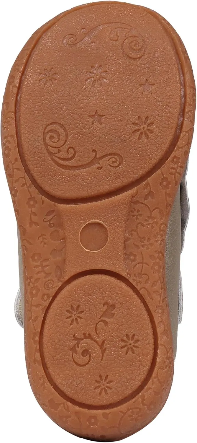 Oomphies Amina Leather Mary Jane Shoes for Girls  Ruffled Dress Shoes with Hook & Loop Closure, Soft Cushion Footbed