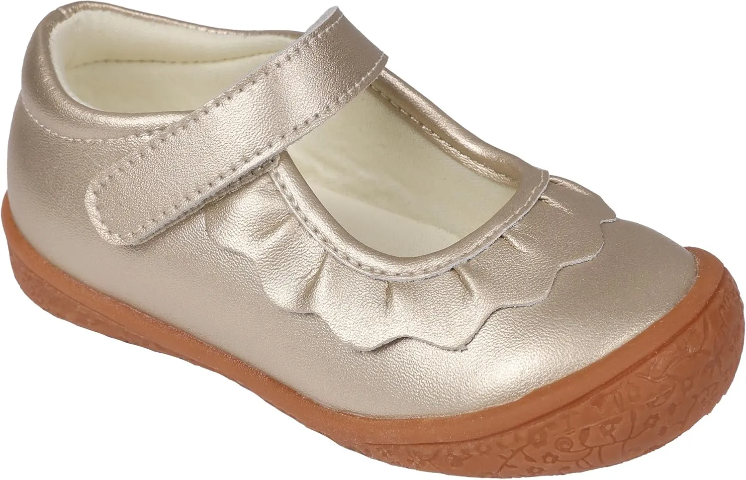 Oomphies Amina Leather Mary Jane Shoes for Girls  Ruffled Dress Shoes with Hook & Loop Closure, Soft Cushion Footbed