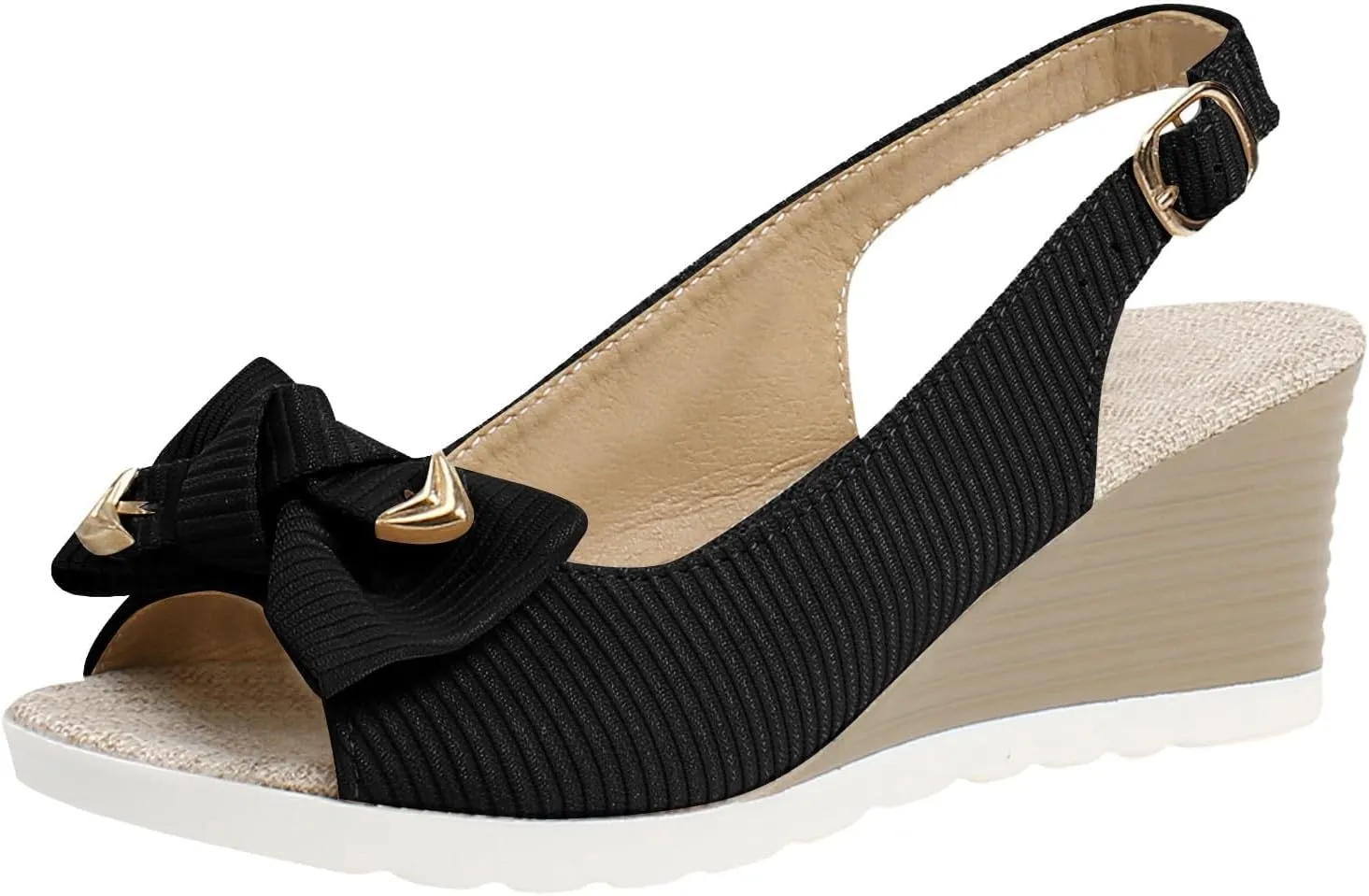 Platform Sandals Women Wedge Heel Thick Sole Sandal Fishmouth Open Toe Shoes Bow Fabric Open Toe Buckle Sandals Comfortable Fashion Summer Solid Footwear Casual Sandal