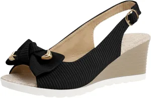Platform Sandals Women Wedge Heel Thick Sole Sandal Fishmouth Open Toe Shoes Bow Fabric Open Toe Buckle Sandals Comfortable Fashion Summer Solid Footwear Casual Sandal