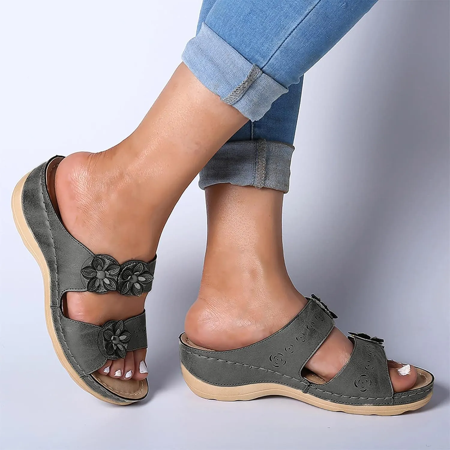 Sandalias para Mujer Elegantes, Sandals Women Premium Orthopedic Open Toe Sandals Retro Anti-Slip Breathable Sandals