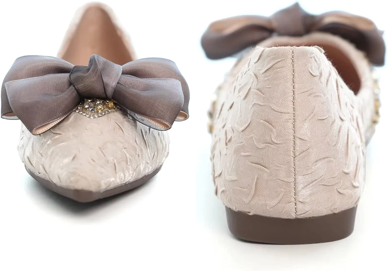 Stunner Bowknot Ballet Flats for Women Cute Bowtie Slip on Pointy Toe Rhinestone Dress Flat Shoes Loarfers