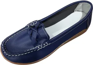 SuanlaTDS Ladies Fashion Multicolor Leather Shoes Soft Sole Pump Flat Casual Shoes Womens Black Dress Shoes Casual (Blue, 8.5)