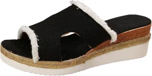 SuanlaTDS Wedge Sandals for Women Summer Dressy Open Toe Platform Low Wedges Espadrilles Slip On Slide Sandals Beach Dress Shoes Comfortable Casual Outdoor Bohemian Slippers