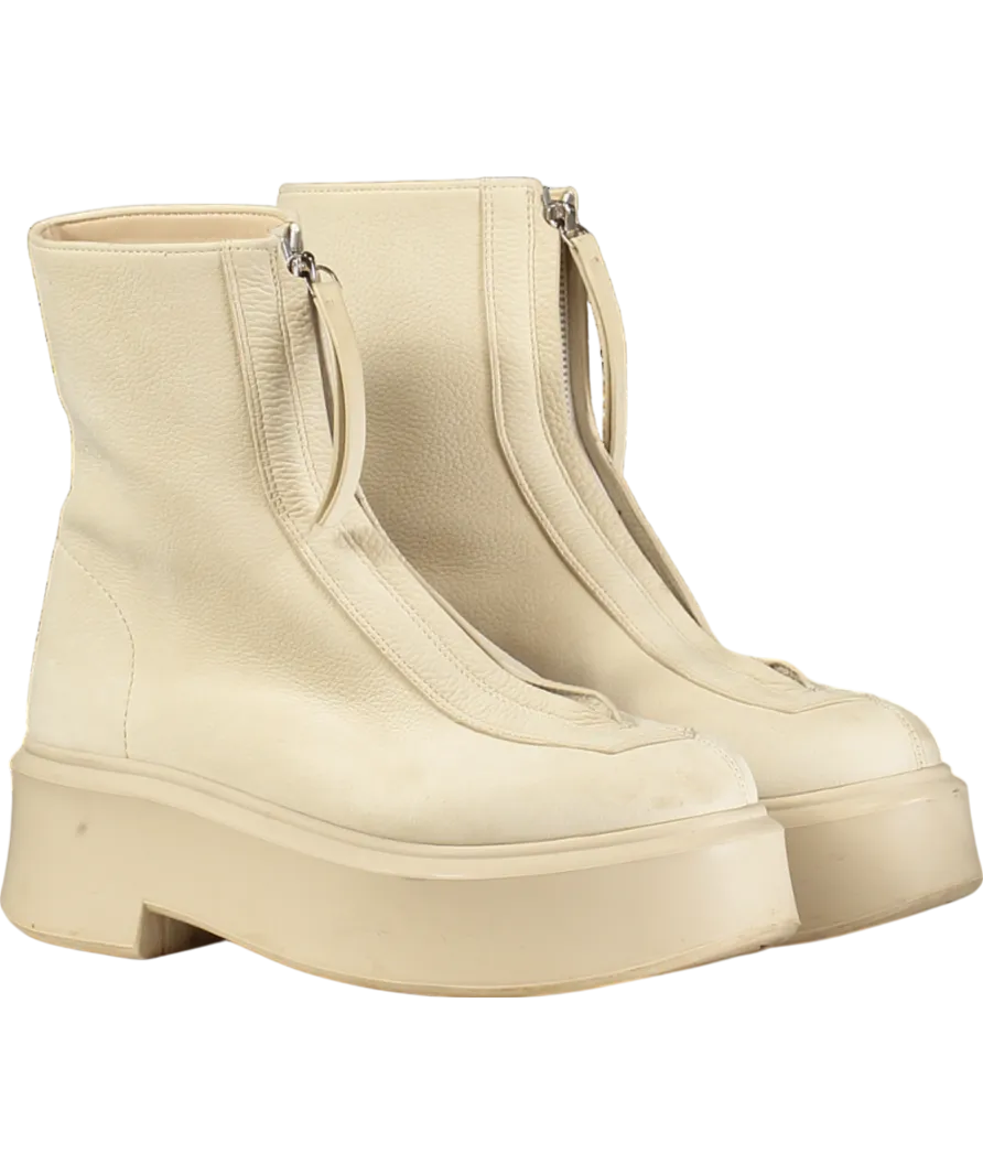 THE ROW Beige Zipped 1 Leather Ankle Boots UK 2 EU 35 