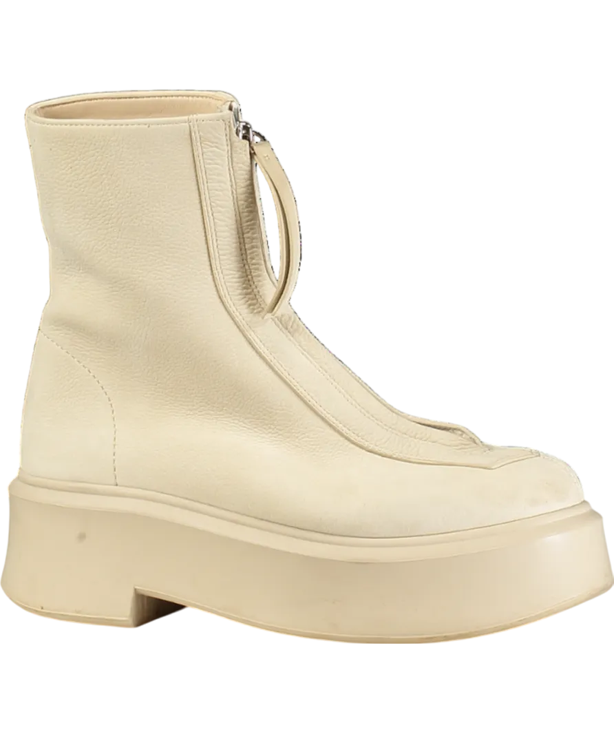 THE ROW Beige Zipped 1 Leather Ankle Boots UK 2 EU 35 