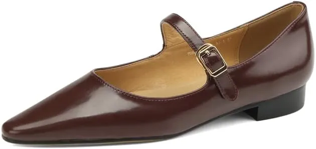 TinaCus Women's Genuine Leather Handmade Pointed Toe Flats Buckle Mary Janes Cute Dress Shoes
