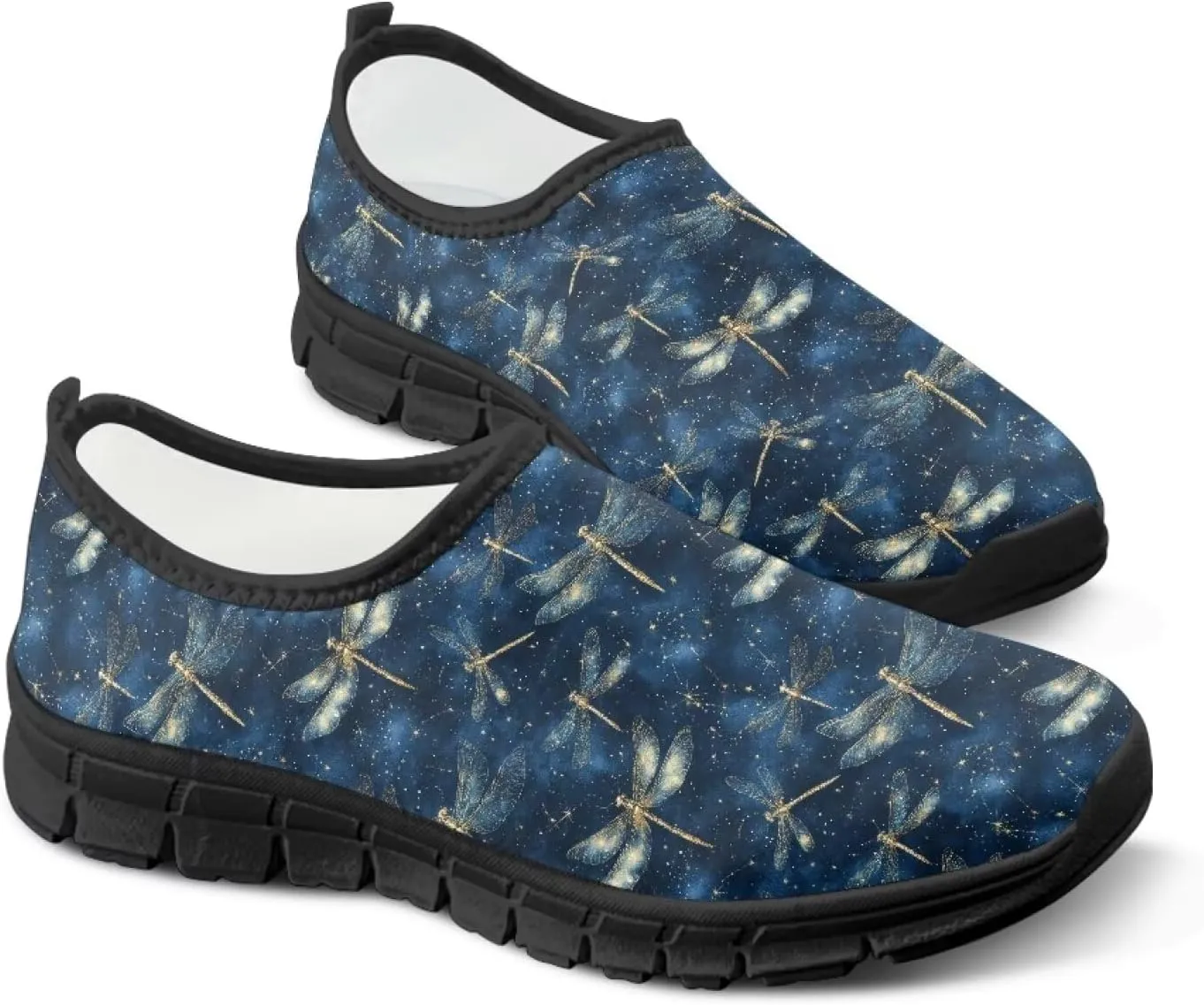 Walking Shoes for Women Casual Fashion Sneakers Women's Comfortable Lightweight Loafers Slip On Flat Shoes Black Sole