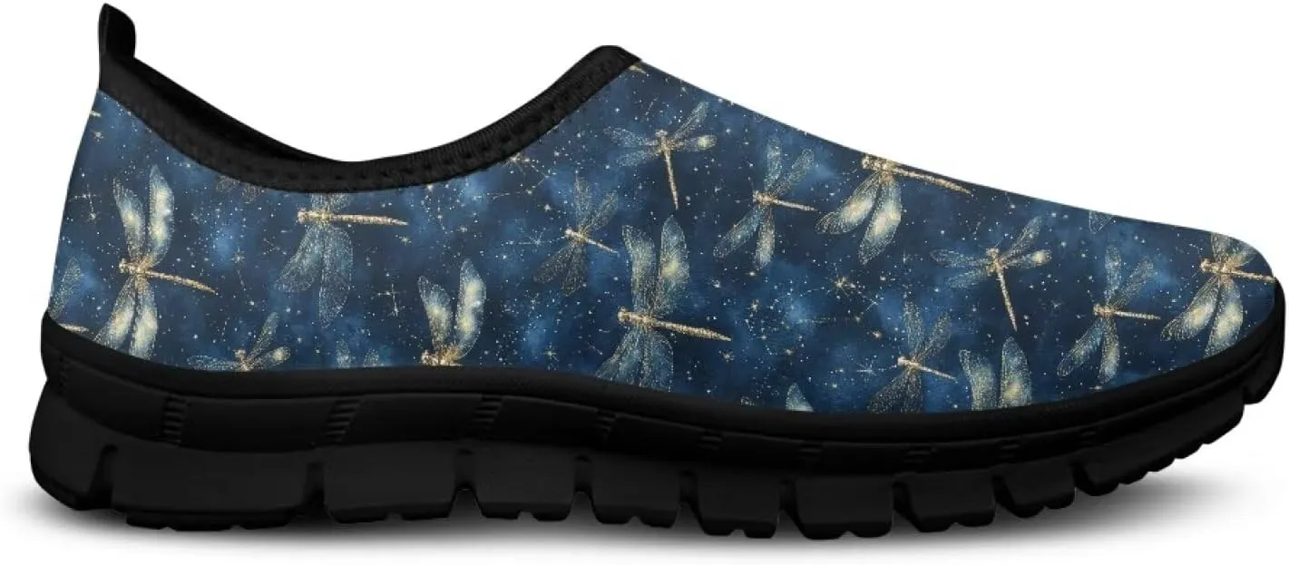 Walking Shoes for Women Casual Fashion Sneakers Women's Comfortable Lightweight Loafers Slip On Flat Shoes Black Sole