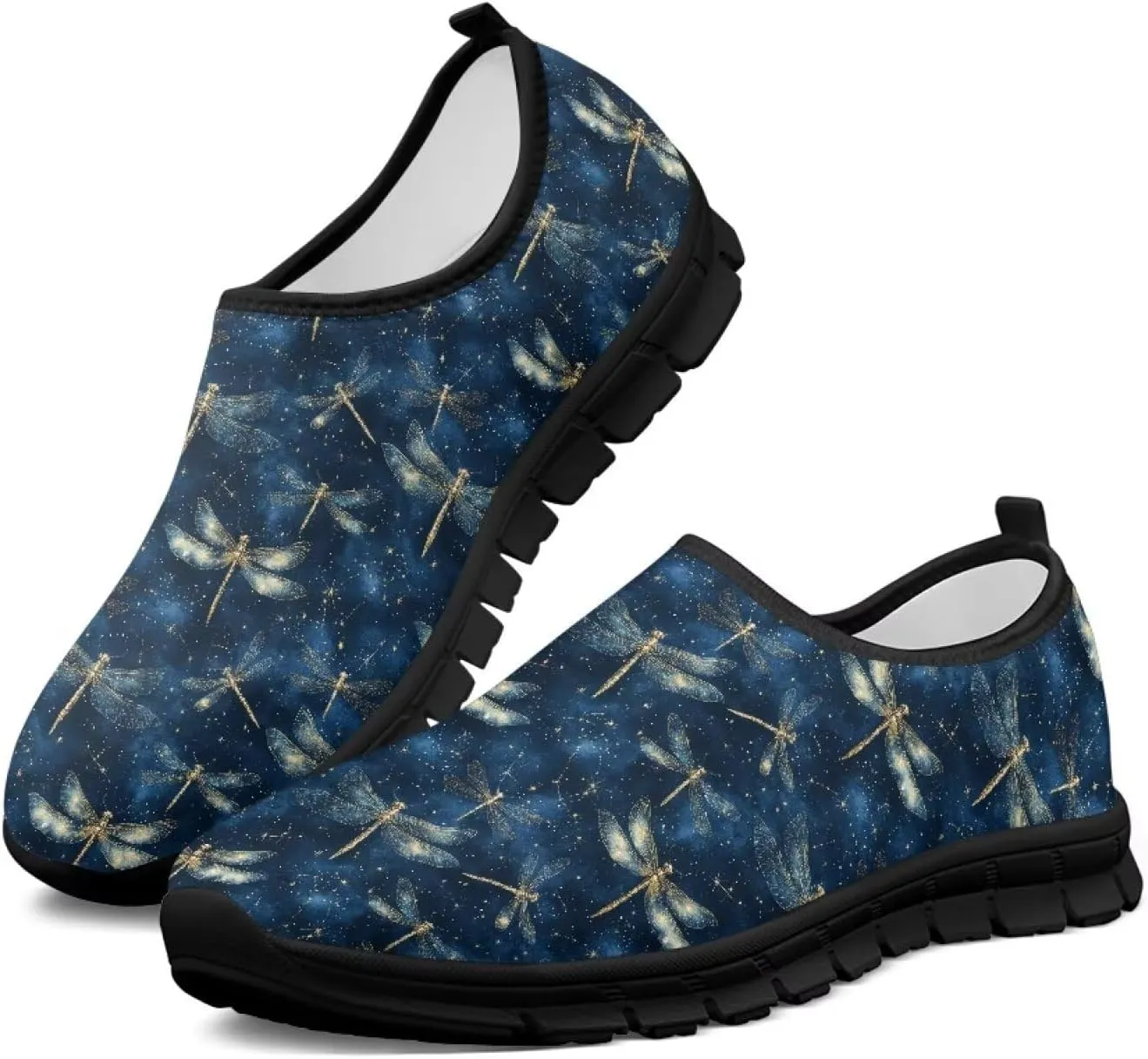 Walking Shoes for Women Casual Fashion Sneakers Women's Comfortable Lightweight Loafers Slip On Flat Shoes Black Sole