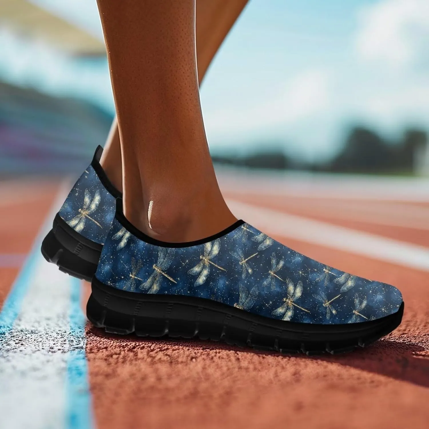Walking Shoes for Women Casual Fashion Sneakers Women's Comfortable Lightweight Loafers Slip On Flat Shoes Black Sole