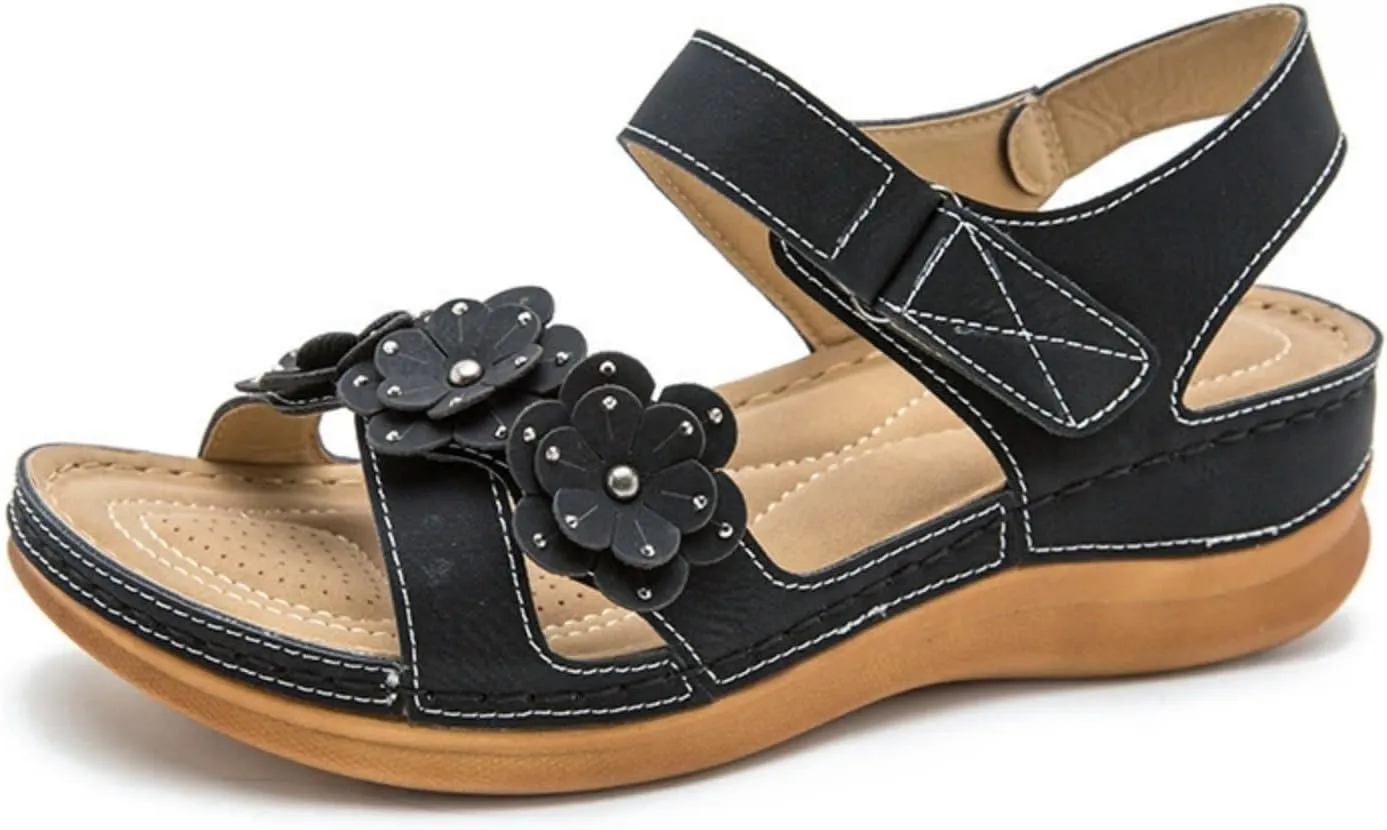 Wedge Sandals for Women Dressy Comfortable Summer Platform Casual Dress Sandal Ankle Strap Open Toe Dressy Shoes Walking Air Cushion Support Low Wedges with Adjustable Hook Loop Orthopedic
