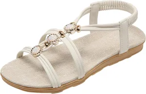 Wedge Sandals for Women Flats Rhinestone with Arch Support Sandals Breathable Hot Summer Travel Non-Slip Shoes