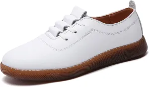 Women's Genuine Leather Soft Bottom Flat Loafers,Elastic Drawstring Slip On Breathable Non-Slip Casual Walking Work Shoes Comfort Mom Shoes